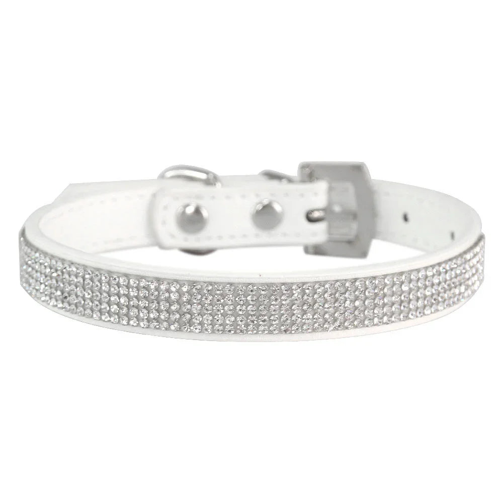 Collier pour Chien en Cuir Strass blanc